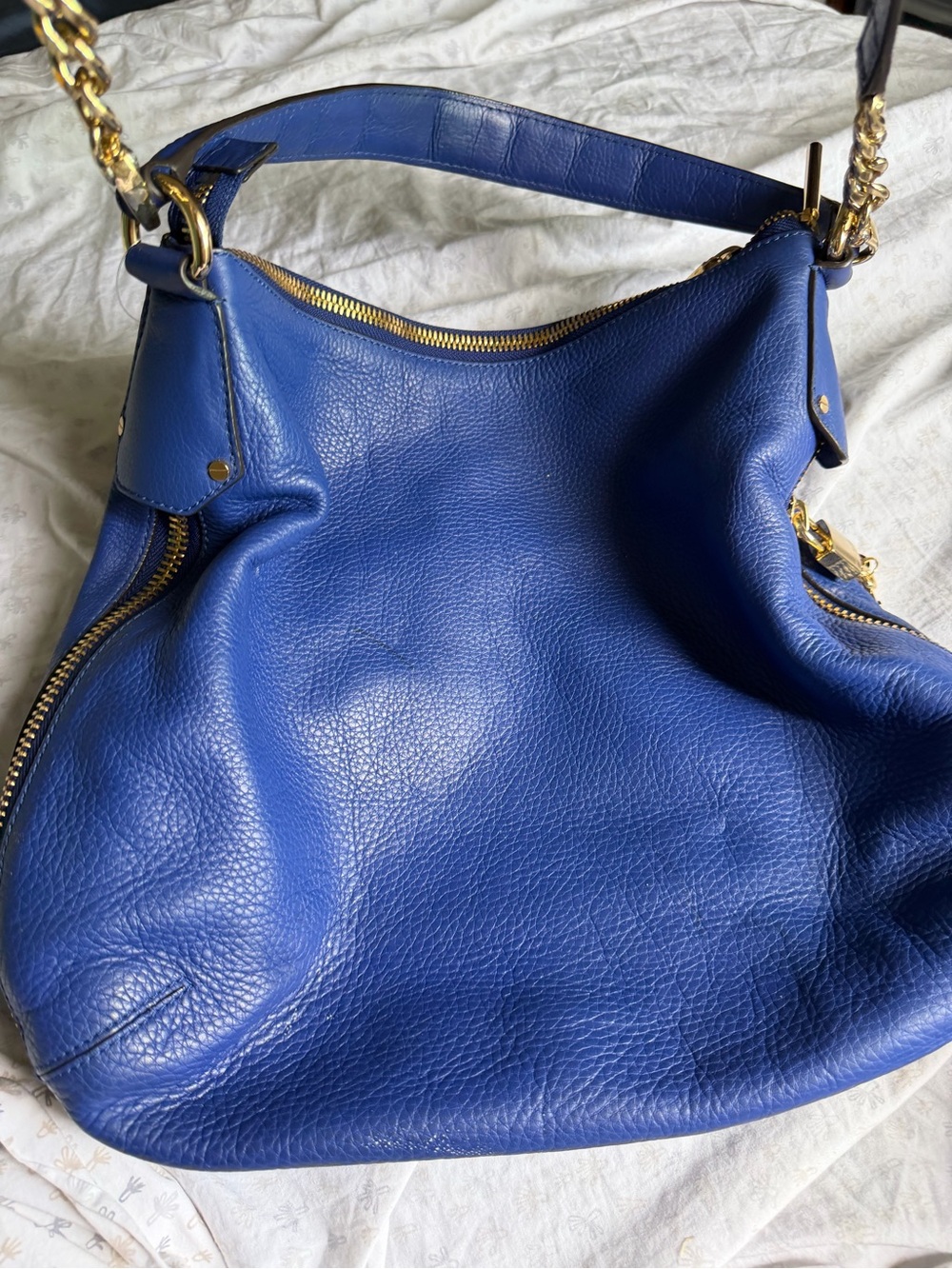 henri bendel Royal Blue Pebbled Leather Shoulder Bag with Gold Hardware